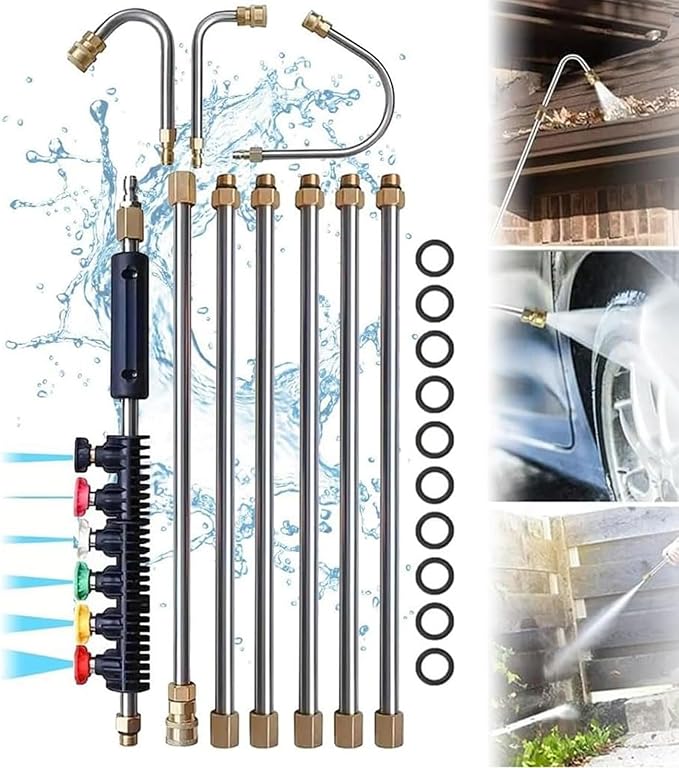 Telescoping High Pressure Washer Wand Set - Gutter Cleaner Extension Pole Set - 4000PSI 1/4 Inch 6 Spray Nozzles Ground Gutter Cleaning Tool Accessories for