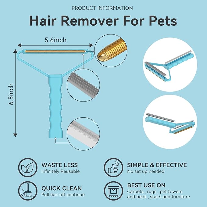 Pet Hair Remover 3-Pack,Dog Cat Fur Tool,Portable Carpet Scraper | Multi Purpose Pet Hair Removal Brush, Fits Carpets Clothes Car Mats Couch Pet Bed Furniture, Removes Fur Lint & Fuzz - Image 3