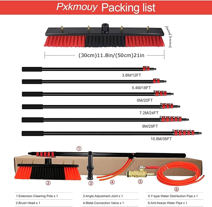 12ft Window Cleaning Equipment - Extendable Cleaner for Conservatory Roof & Photovoltaic Panel Cleaning - 50cm Brush Head for Effective Cleaning and Reach