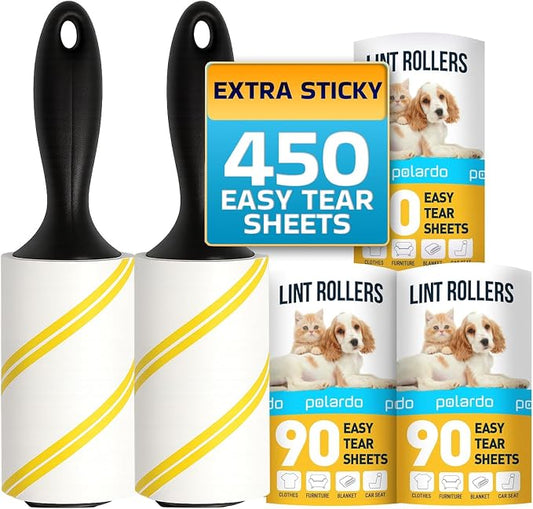 Lint Rollers for Pet Hair, Sticky, Remover for Couch, Clothes Furniture and Carpet. Lint Roller Dog Hair Remover Cat Hair, Animal Hair, Pet Fur, Fuzz. 5 Large Pet Hair Lint Rollers White by Polardo