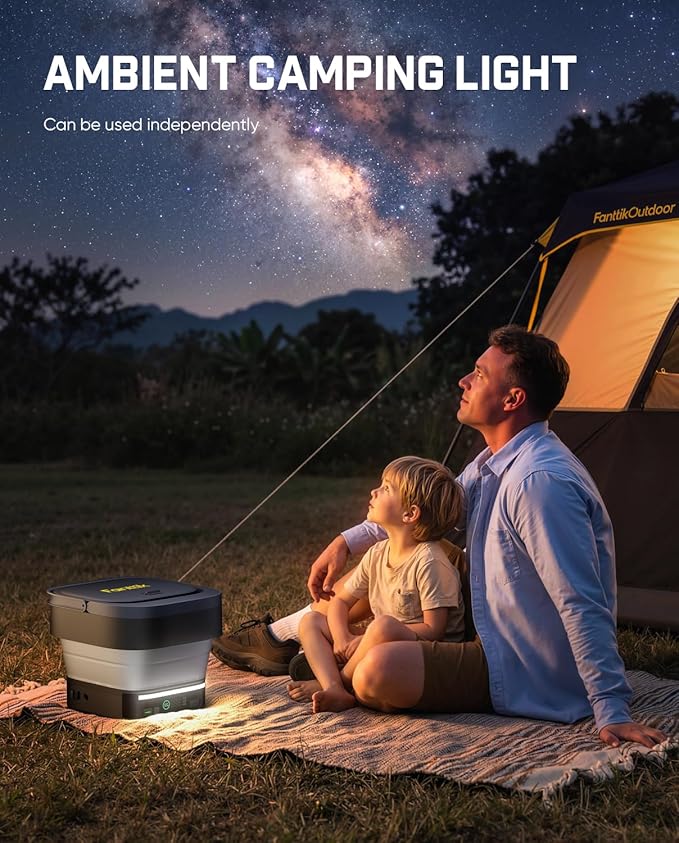 Fanttik NB10 Fold Cordless Electric Pressure Washer, Foldable Sprayer Washer w/3.2gal Tank, HD LED Display, 5-in-1 Nozzle, Max 220PSI, with Camping Light, Type-C Charging, for Patio, Camping