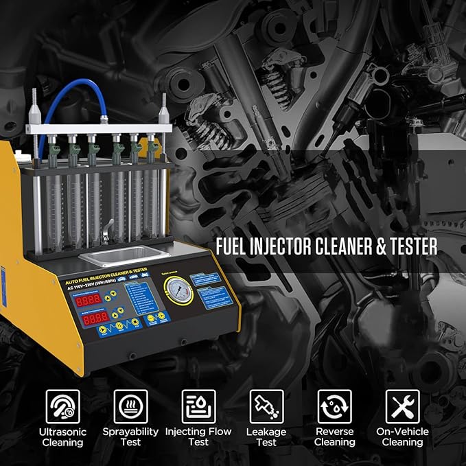 Fuel Cleaning Tools 6-Cylinder Injector Cleaner Tester CT-200 Fuel Injection Systems Cleaners Testers Gasoline Direct Injection Piezo Fuel Nozzle/High Pressure/Reverse Cleaning&On-Vehicle 220V/110V.
