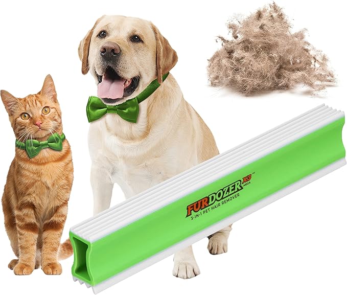 FurDozer Pet Hair Remover & Auto Detailing Tools - Cat & Dog Hair Remover for Carpets, Car Interiors, Couches, Bedding, & Pet Furniture (Green, X3 MEGA - 10" Long) by NeaterPetBrands