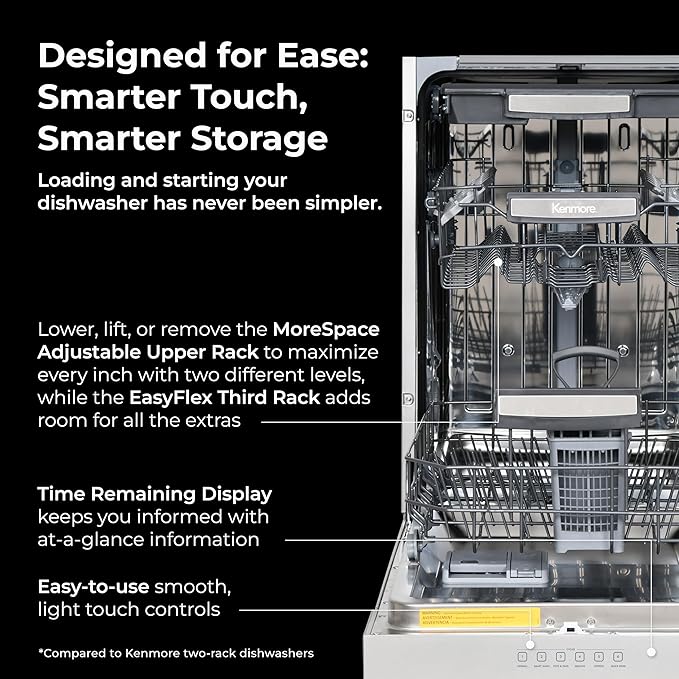 Kenmore 22-14705 18" Compact Built-In Dishwasher - UltraWash Plus, TurboDry, EasyFlex Third Rack & SmartWash - 10 Place Settings - 45 DBA - ENERGY STAR Certified - 18" - Stainless Steel