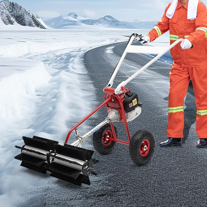 Gas Handheld Sweeper,Outdoor Hand Held 4-Stroke 37.7CC Gas Power Sweeping Broom, Walk Behind Handheld Cleaning Driveway Turf Artificial Grass Snow Clean Lawn Sweeper Cleaner Tools for Park