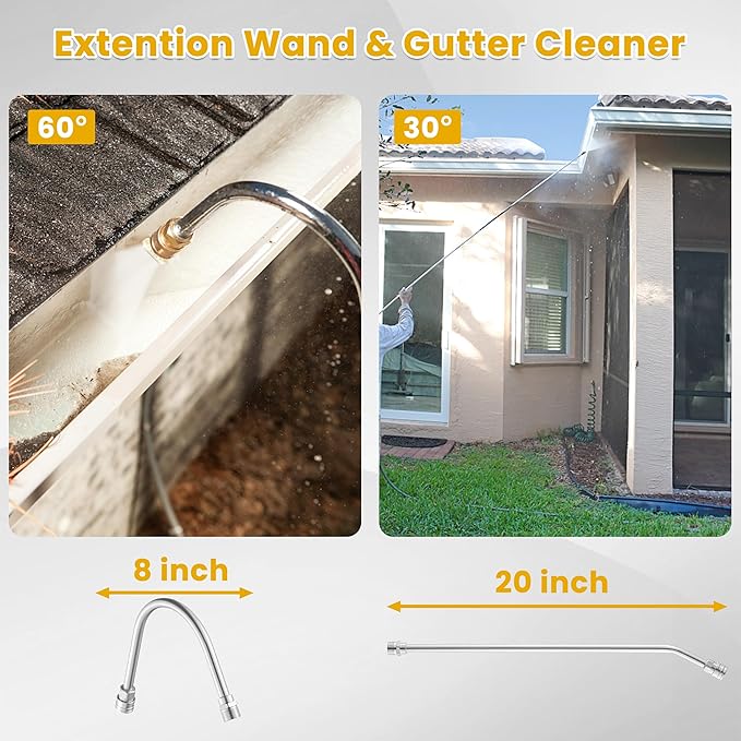 M MINGLE 20 FT Telescoping Pressure Washer Wand with Gutter Cleaner, Brush Head, 5 Nozzle Tips, and Hose Adapters for House Exterior, Window & Roof Cleaning