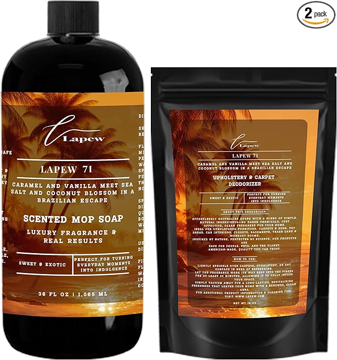 Lapew 71 Scented Cleaning Bundle | Carpet Deodorizer Powder (16 oz) & Mop Soap Concentrate (36 oz) | Pet-Friendly Odor Eliminator