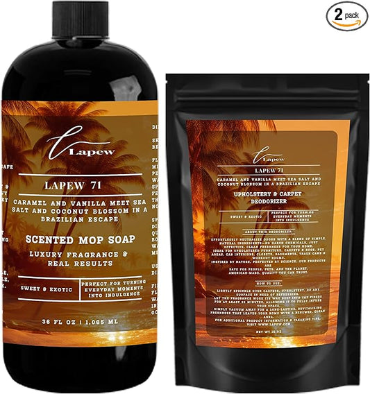 Lapew 71 Scented Cleaning Bundle | Carpet Deodorizer Powder (16 oz) & Mop Soap Concentrate (36 oz) | Pet-Friendly Odor Eliminator