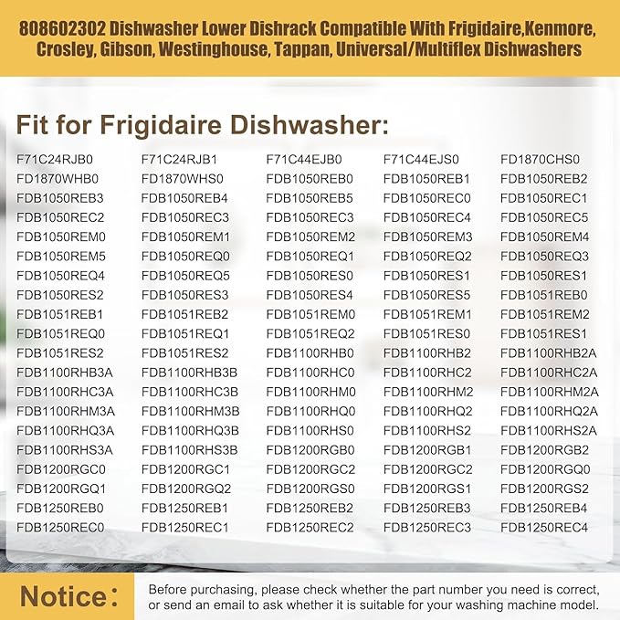 UPGRADED 808602302 5304535768 Dishwasher Lower Rack Replacement Compatible with Frigidaire,Kenmore Dishwasher Rack Parts with 154174501 Wheels Replace 154432602 154432601 154319706 Dishwasher Racks