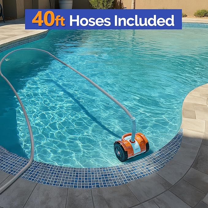 VINGLI Pool Vacuum Cleaner, Automatic Pool Sweeper for Ground&Inground Pools, Suction Side Wall-Climbing Sweeper with 39.6ft Tangle-Free Hose (Rich Orange&Gray)