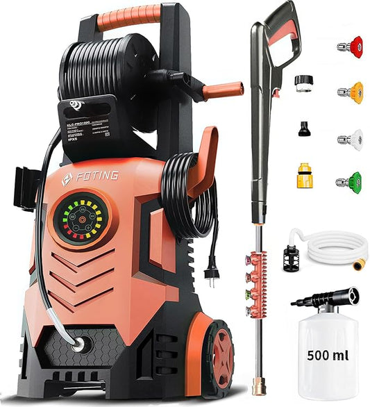 2026new Pressure Washer 5000PSI with Adj-8-Level Touch Screen, 34" Tall Power Washer, 4 Quick Connect Nozzles, Inlet Hose&Filter&500mlFoam Cannon for Cars/Fences/Driveways,Red