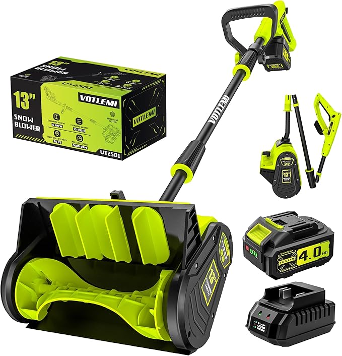 40V Cordless Snow Shovel, 13 Inch 4.0Ah Electric Snow Shovel with Directional Plate, Brushless Cordless Snow Blower for Pathway, Patio, Deck, Driveway, Green