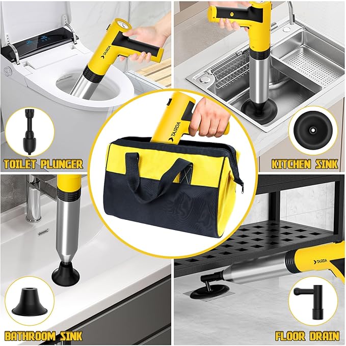 Electric Toilet Plunger, High Pressure Toilet Plungers, Cordless Electric Drain Unclogger Tool with Automatic Pressurized, NO Splash Back, 3 Heads & Storage Bag, for Bathroom Shower Floors