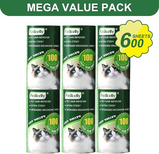 Fedicelly Lint Rollers Pet Hair Extra Sticky Refills,Mega Value Set 600 Sheets for Cat and Dog Hair Removal,100 Sheets Per Roller (Pack of 6) - Image 2