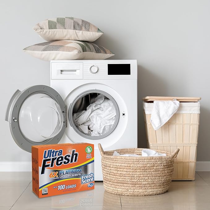 Ultra Fresh 50 Count Laundry Detergent Sheets for All Machine Types, 6X Platinum, Up to 100 Loads, Fresh Scent
