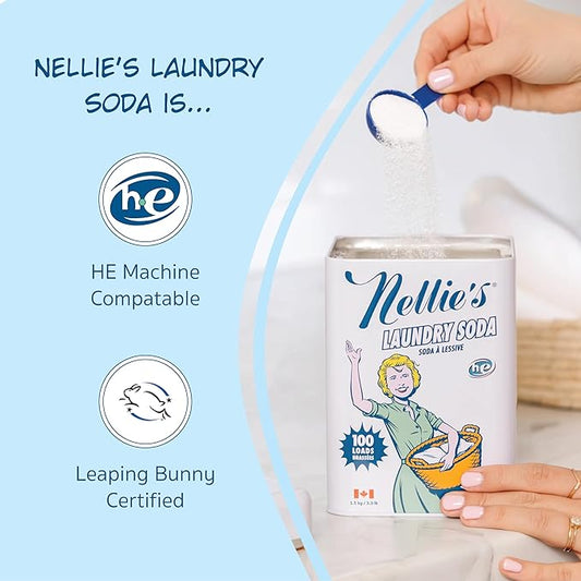 Nellie's Laundry Soda - Concentrated Laundry Detergent Powder - 100 Load - Gentle on Skin and Environment - Fragrance-Free - (Made in Canada)