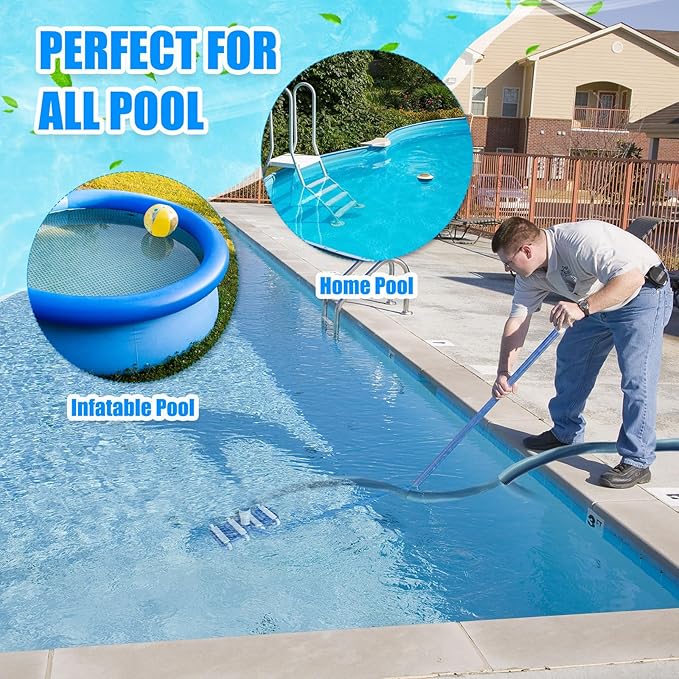 Pool Vacuum Kit Swimming Pool Vacuum Head With 1-1/2" x 30ft Pool Vacuum Hoses Flexible Pool Vacuum Head with Wheels And 14 '' Pool brush for Inground Pool Cleaning