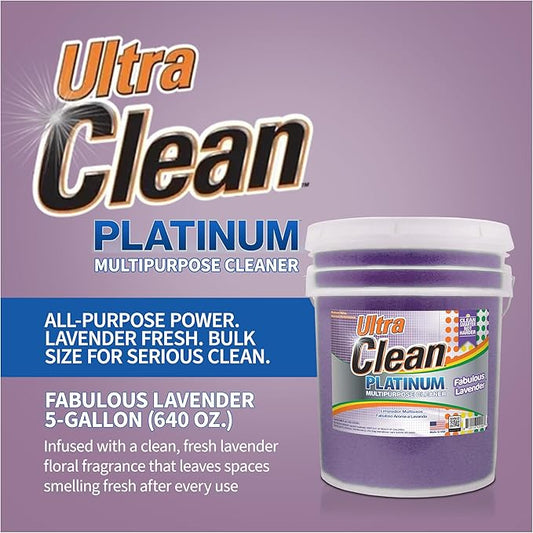 Ultra Clean Platinum Multipurpose Cleaner, Non-Abrasive and Bleach-Free, for Kitchen Counters, Bathroom Floors and Garage Spaces, Lavender, 5 Gallons