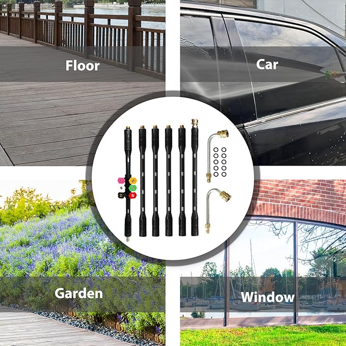 Pressure Washer Gutter Cleaning Tools, Upgrade Power Washer Extension Wand with 6 Nozzle Tips, Replacement Power washer Lance with 1/4" Quick Connect 90°, 120° curved rod, 4000 PSI