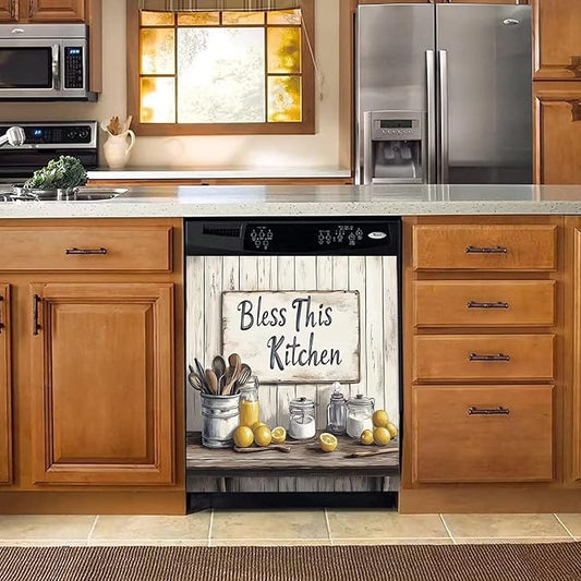 Vintage Spice Jar Tableware Dishwasher Magnet Cover Wooden Desktop Lemon Refrigerator Magnet Door Panels Home Kitchen Appliances Vinyl Stickers 23 W x 26 H
