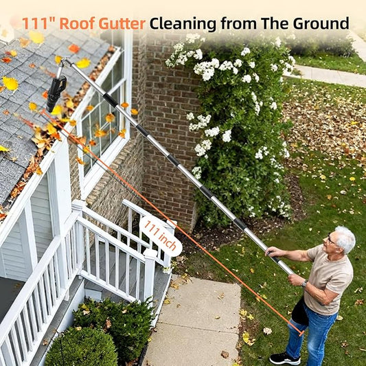Roof Gutter Cleaning Tools from The Ground, 111" Small Leaf Blower Cordless, Rechargeable Gutter Blower Extension Attachment Kit for Gutters Cleaning, Lightweight Hand Blower Yard (Charger Included)