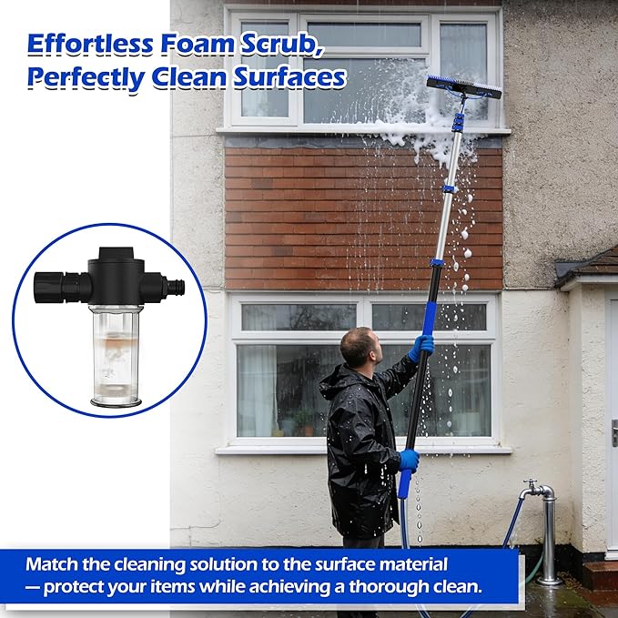 5-20 FT Water Fed Pole Kit, Telescopic Extension Pole with Brush & Soap Dispenser, Dual Action Flip-Lock & Screw Fixing Design for Solar Panel, Window, Boat, RV Cleaning & Snow Removal