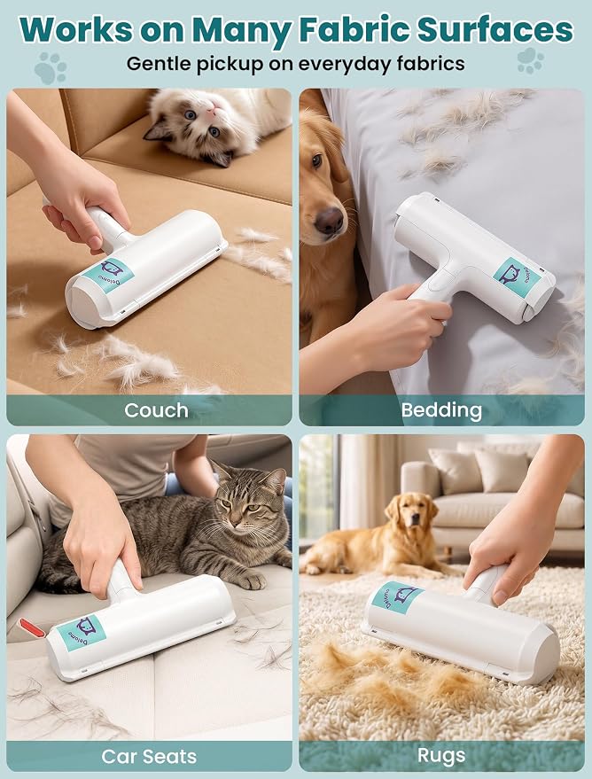 DELOMO Pet Hair Remover Roller, Reusable Lint Roller for Dog and Cat Hair | Portable Pet Hair Roller with Large Fur Bin, Fast Cleaning for Couches, Bedding, Rugs, Car Seats and Furniture, No Batteries - Image 5