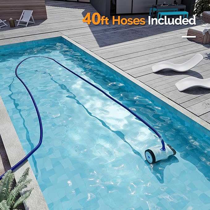 VINGLI Automatic Pool Cleaner for Inground Pools – Suction-Side Pool Vacuum with Powerful Wall-Climbing, 40FT Tangle-Free Hose, Ultra-Quiet Operation – Navy Blue & White