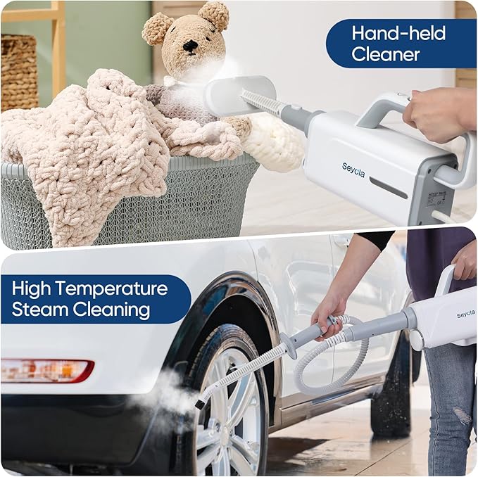 Seyola Steam Mop for Floor Cleaning, Steam Cleaner for Home with Handheld 6-in-1 Multi-function Attachments for Hardwood Floors, Clothes, Windows, Tiles Grout, Furniture Cleaning (off-white)