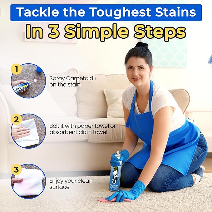 Carpet Aid Spot and Stain Remover, pH Balanced Cleaner for Carpets, Rugs, and Upholstery – Removes Oil, Grease, Ink, Coffee, Pet Urine, and Lipstick