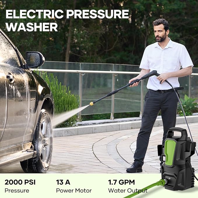 Multi-Surface Cleaning Tool with Foam Blaster, 35FT Power Cord and 20FT Hose, 3 Quick Connect Nozzles, 400ml Foam Bottle for Cars, Driveways, Fences, Patios, Home Cleaning