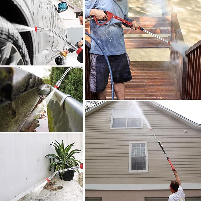 135 Inch(11.25ft) Pressure Washer Extension Wand for Gutter Roof, 6 Pcs Pressure Washer Gutter Cleaner Attachment with 6 Pcs Nozzle Tips, 1/4” Quick Connect Fitting(4000 PSI)