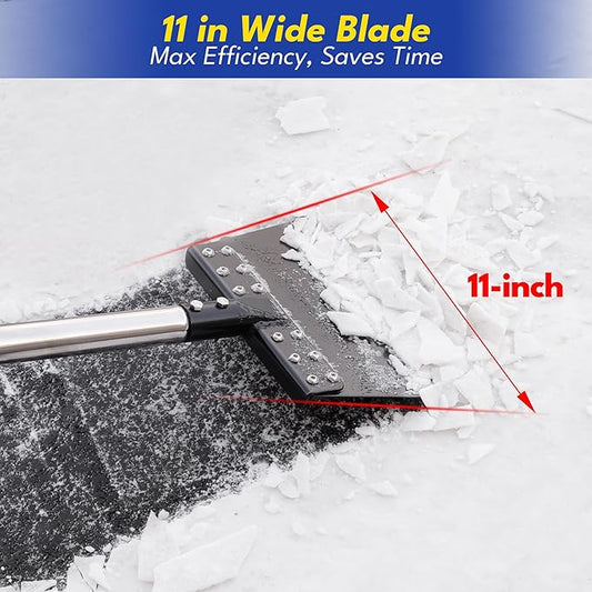 Ice Scraper for Driveway 65in Garden Flat Shovel Ice Chopper Heavy Duty Multi Weeding Shovel with 11in Spring Steel Blade Floor Scraper for Ice, Snow, Weed，Dirty, Moss, Driveway, Lawn Edging