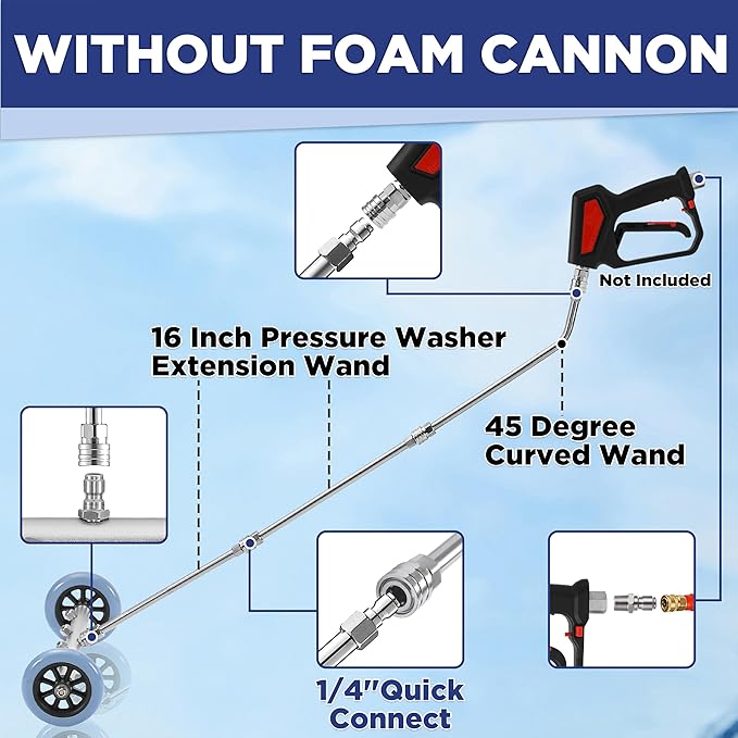 RIDGE WASHER Pressure Washer Undercarriage Cleaner, 16 Inch Undercarriage Washer with Foam Cannon, Under Car Cleaner with Straight Extension Wand, 4000 PSI