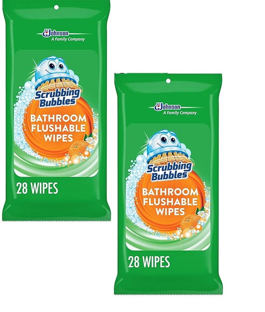 Antibacterial Bathroom Flushable Wipes, Citrus Action, 28 Count - 2 Pack