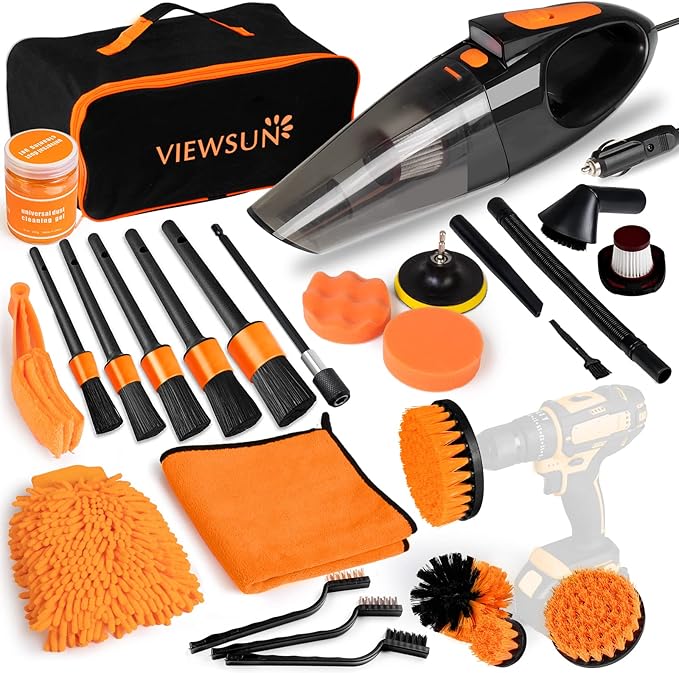 Viewsun 41PCS Car Cleaning Kit, Car Interior Detailing Kit with High Power Handheld Vacuum, Auto Detailing Drill Brush Set, Cleaning Gel, Complete Car Wash Kit Supplies for Deep Cleaning