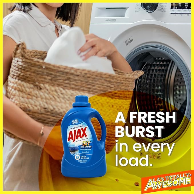 Ajax Oxy Overload Liquid Laundry Detergent, 134oz (Pack of 4) – Totally Awesome Cleaner with Deep Cleaning, Stain & Odor Removing power, HE Compatible, 178 Loads, Fresh Burst Scent