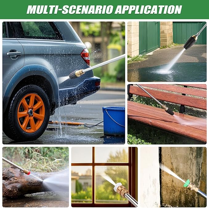 120" Gutter Cleaning Tools From the Ground, Pressure Washer Extension Wand with 5 Power Washer Nozzle Tips Max 4000 PSI 360° Rotating Spray Turbo Nozzle Pressure Washer