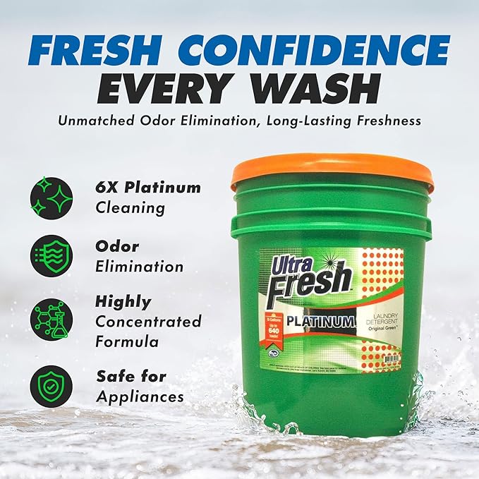 Ultra Fresh 3X Platinum 5 Gallon Laundry Detergent Liquid for All Machine Types with Easy Dispensing Pump, Up to 640 Loads, Original Green (3 Pack)
