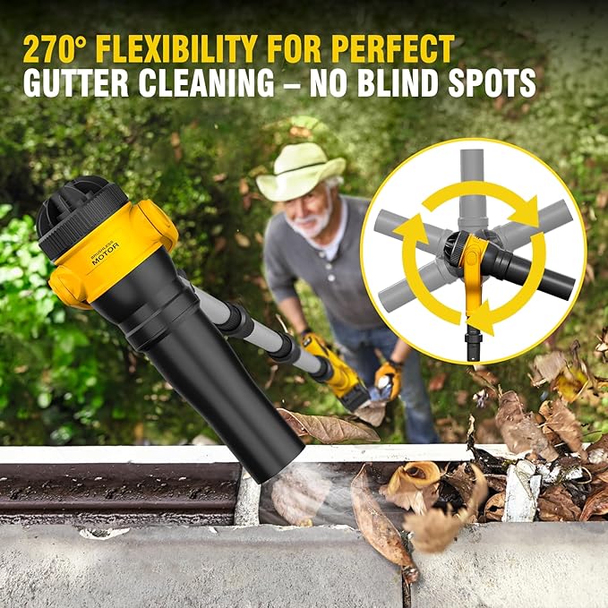 Roof Gutter Cleaning from The Ground, Leaf Blowers Cordless for Dewalt 20V Battery(Tool Only), 580CFM/180MPH, Brushless 3-Speed Motor for Gutter Cleaning Extension Attachment Kit for Garden,House