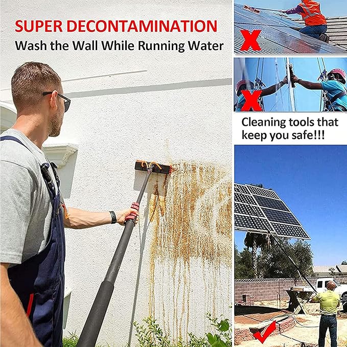 Telescopic Hydrocleaner Cleaning Brush, Multi-Purpose Water Spray Brush for Cleaning Window Solar Panels, 3.6m-10.8m Solar Panel Cleaning Equipment, Roof Cleaning Tools,6m