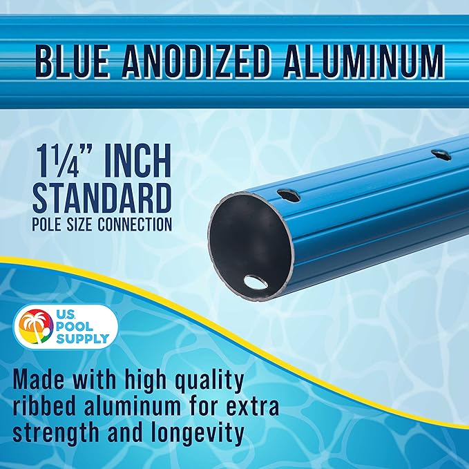 U.S. Pool Supply 10 Foot Swimming Pool Pole Telescopic - Aluminum Pool Skimmer Pole Net, Rake, Brush, Vacuum Head Handle, Attach Cleaning Equipment Accessories, Adjustable 3 Piece Expandable Extension