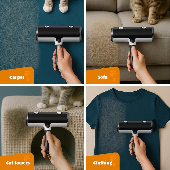 Pet Hair Remover and Reusable Lint Roller - Cat and Dog Hair Remover for Couch, Furniture, Carpet, Clothing and Bedding - Portable, Multi-Surface Fur Removal Tool (Gray) - Image 3