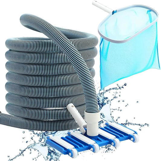14 Swimming Pool Vacuum Head with Wheels 1-1/4 x 18ft Flexible Vacuum Hoses and Skimmer Net Swimming Pool Cleaner Equipment for Above Ground and Inground Cleaning Supply
