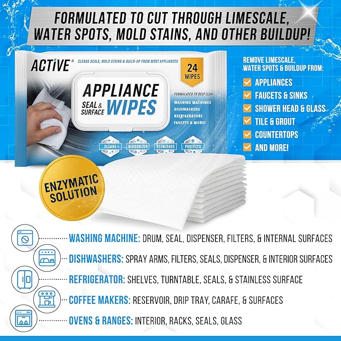 ACTIVE Mold Stain Remover Gel and Appliance Cleaner Wipes - Includes 7oz Mold Stain Remover and 24pk Appliance Surface Cleaning Wipes