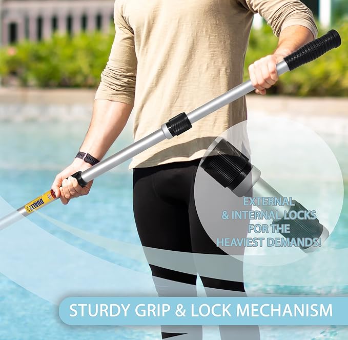 Skimlite Dually 9018 Telescopic Pool Pole 6-18 Ft Dual Locking Long Lasting Light Weight Aluminum, Easy Grip, Adjustable Telescoping Cleaning Pole with Threaded Adapter for Universal Accessories
