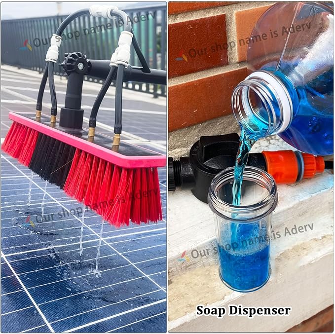 3.6-10.8 M Telescopic Brush, Water Fed Window Cleaning Pole, Soap Dispenser, Window Cleaning Pole, Water Fed Telescopic Brush, Window Roof Cleaning Equipment (55cm Brush,10.8M)