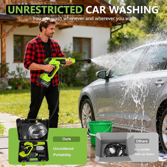 KEPEAK Cordless Pressure Washer, 1450PSI Portable Power Washer with 6-in-1 Nozzle, 21V Hand Held Pressure Washer with 2 Batteries, Electric Power Cleaner for Car, Garden, Home