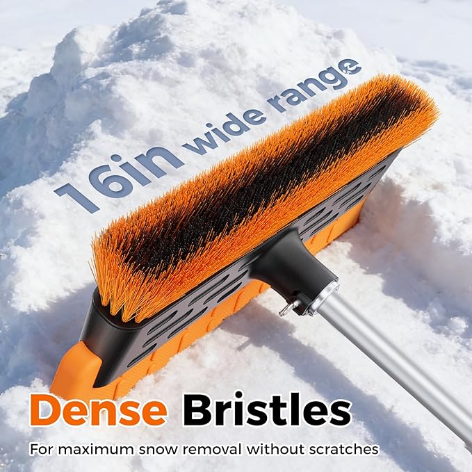 Year-Round Roof Rakes for Snow, Leaves & Moss – 16” No-Scratch Foam Blade & Roof Brush, Snow Rake, Solar Panels, RVs & Cars, C-Shaped Push/Pull Roof Snow Removal Tool (Pole Not Included)