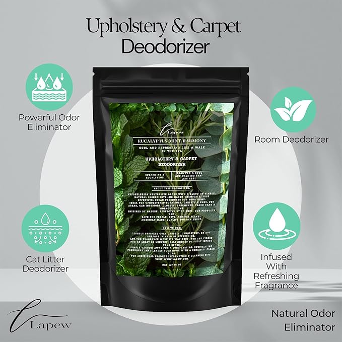 Lapew Eucalyptus Mint Harmony Scented Cleaning Bundle | Carpet Deodorizer Powder (16 oz) & Mop Soap Concentrate (36 oz) | Pet-Friendly Odor Eliminator